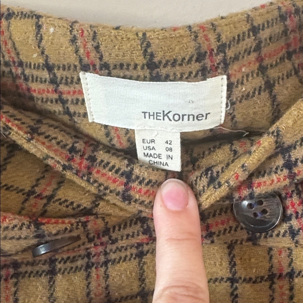 ❤️FINAL SALE❤️ Anthro | The Korner Mustard Plaid Faux-Wrap Wool Skirt Size 8 - Picture 4 of 9